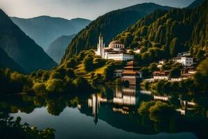 le magnifique monastère dans le montagnes. généré par ai photo