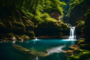 le cascades dans le forêt. généré par ai photo