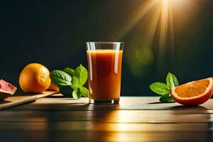 une verre de Orange jus avec tranches de pastèque et menthe. généré par ai photo