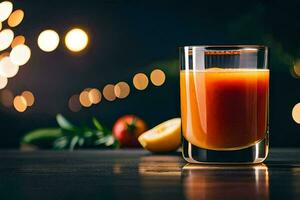 une verre de Orange jus sur une tableau. généré par ai photo