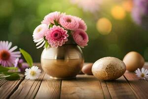 Pâques fleurs dans une vase. généré par ai photo