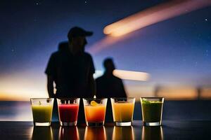 une groupe de gens séance autour une table avec boissons. généré par ai photo