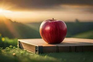 le Pomme sur le livre. généré par ai photo