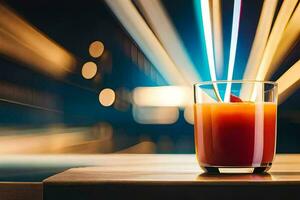 une verre de Orange jus avec une lumière piste. généré par ai photo