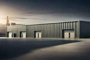 une grand industriel bâtiment avec deux des portes. généré par ai photo