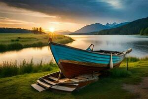 le bateau sur le lac. généré par ai photo