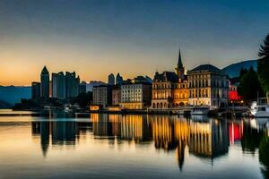 le ville de Lucerne, Suisse à le coucher du soleil. généré par ai photo