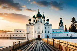 le russe orthodoxe église dans le l'hiver. généré par ai photo