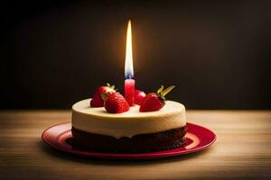 une petit gâteau avec des fraises sur Haut. généré par ai photo