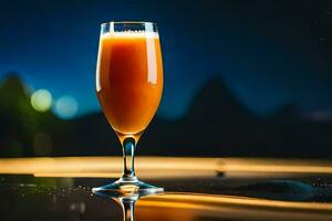 une verre de Orange jus séance sur une tableau. généré par ai photo