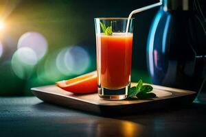 une verre de Orange jus avec une paille. généré par ai photo