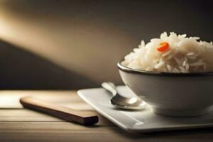 une bol de riz avec carottes sur Haut. généré par ai photo