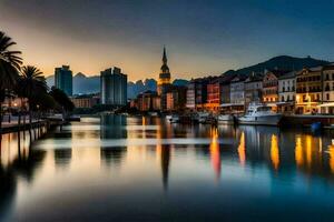 le ville de zagreb, Croatie, à le coucher du soleil. généré par ai photo