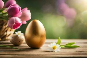 le d'or Oeuf est le symbole de Pâques. généré par ai photo