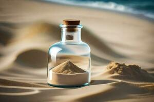 le sable dans une bouteille sur le plage. généré par ai photo