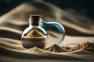 une bouteille de le sable dans le désert. généré par ai photo