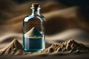 une bouteille de le sable avec une pyramide à l'intérieur. généré par ai photo