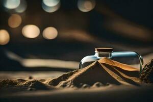 une bouteille de le sable dans le désert. généré par ai photo