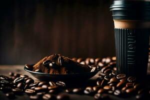 café des haricots et une tasse de café. généré par ai photo