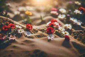 le fleurs dans le sable. généré par ai photo