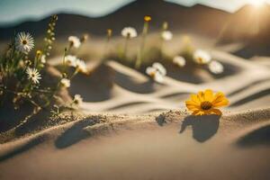 le désert fleurs sont dans le Soleil. généré par ai photo