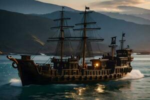 une pirate navire est voile dans le océan. généré par ai photo