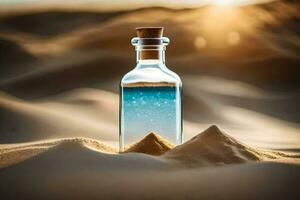 une bouteille de l'eau dans le désert. généré par ai photo