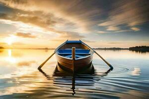 le bateau est flottant sur le calme l'eau. généré par ai photo