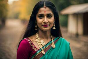 une magnifique Indien femme dans une sari. généré par ai photo