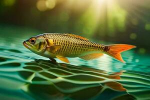 une poisson est nager dans le l'eau avec lumière du soleil brillant. généré par ai photo