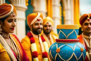 le mariage de la personne et la personne à le grandiose hôtel, Delhi. généré par ai photo