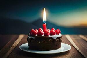 une Chocolat gâteau avec framboises sur Haut. généré par ai photo