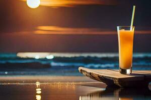 Orange cocktail sur le plage à le coucher du soleil. généré par ai photo