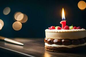 une anniversaire gâteau avec une bougie sur il. généré par ai photo