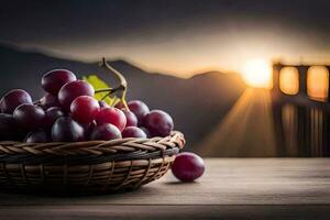 raisins, le coucher de soleil, le d'or porte pont, le d'or porte pont, le doré. généré par ai photo