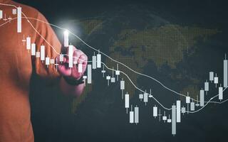 Planification et stratégie, Stock marché, affaires croissance, le progrès ou Succès concept, homme d'affaire ou Commerçant montrant croissance virtuel holographique actions, investir dans Stock marché commerce ou numérique les atouts photo