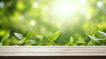 en bois jardin tableau, vert feuilles, printemps ou été Contexte. génératif ai photo