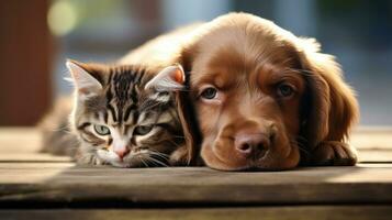 chien et chat, mignonne animaux domestiques. la toile bannière avec copie espace. génératif ai photo