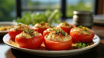 tomates farci avec piment fromage, persil et herbes photo