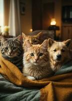 portrait de une groupe de mignonne chats et chiens, ai génératif photo