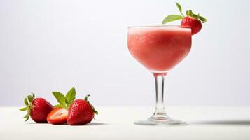 photo de une fraise daiquiri isolé sur plat blanc Contexte. génératif ai