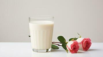 photo de une Rose Lait isolé sur plat blanc Contexte. génératif ai