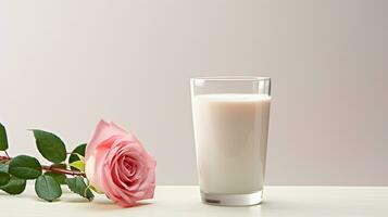 photo de une Rose Lait isolé sur plat blanc Contexte. génératif ai