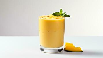 photo de une mangue lassi boisson isolé sur plat blanc Contexte. génératif ai