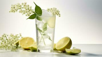 photo de une fleur de sureau spritzer boisson isolé sur blanc Contexte. génératif ai