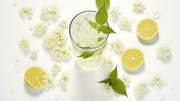 photo de une fleur de sureau spritzer boisson isolé sur blanc Contexte. génératif ai