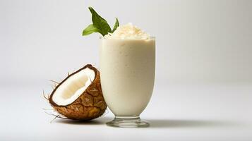 photo de une noix de coco pina colada smoothie isolé sur blanc Contexte. génératif ai