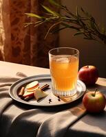 photo de certains Pomme Cidre boisson élégamment plaqué sur une tableau. génératif ai