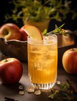 photo de certains Pomme Cidre boisson élégamment plaqué sur une tableau. génératif ai