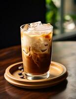 photo de certains vietnamien glacé café boisson élégamment plaqué sur une tableau. génératif ai